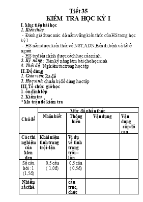 Sinh học 9 - Tiết 35 Kiểm tra học kỳ I